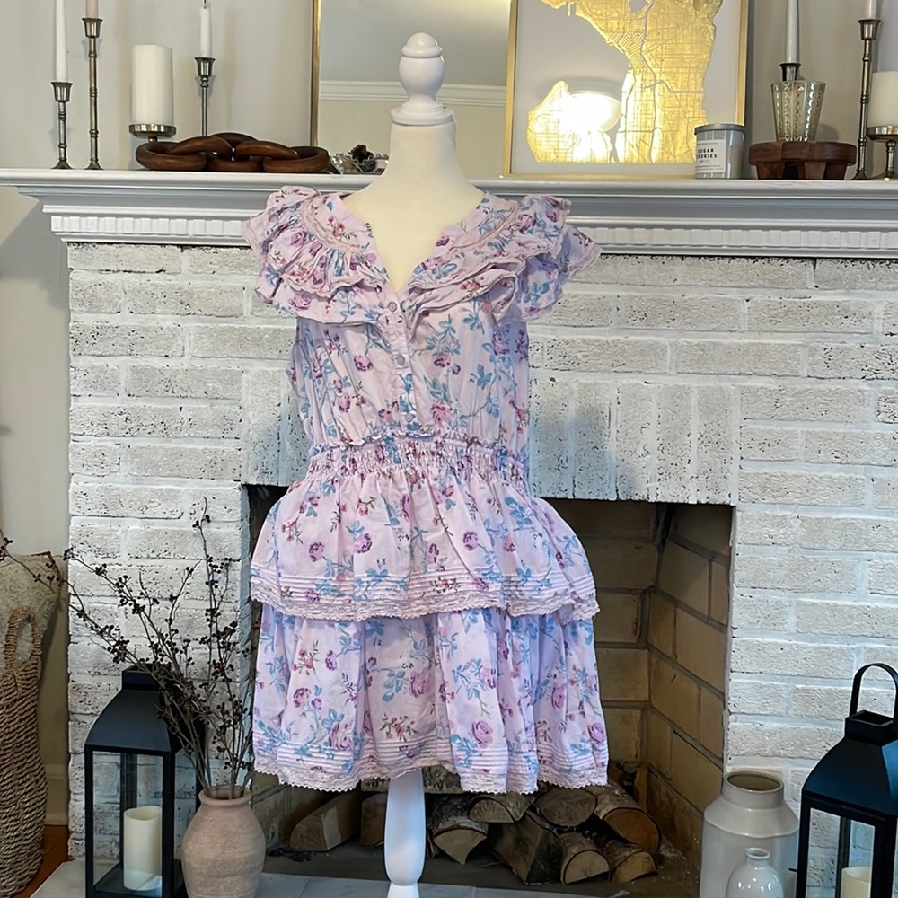 LoveShackFancy Pink Floral Midi Dress